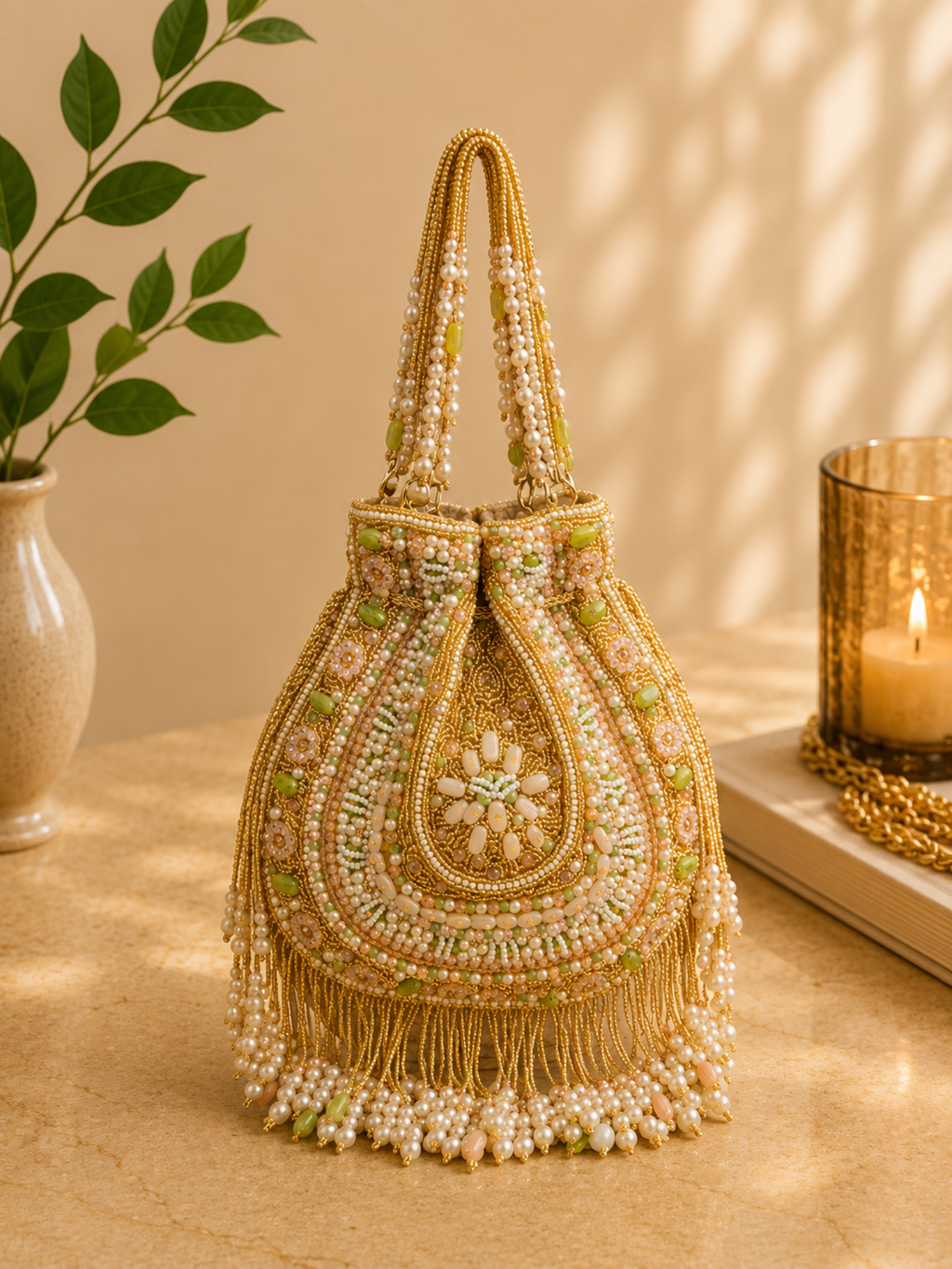 Pastel Rajwadi Beaded Potli Bag