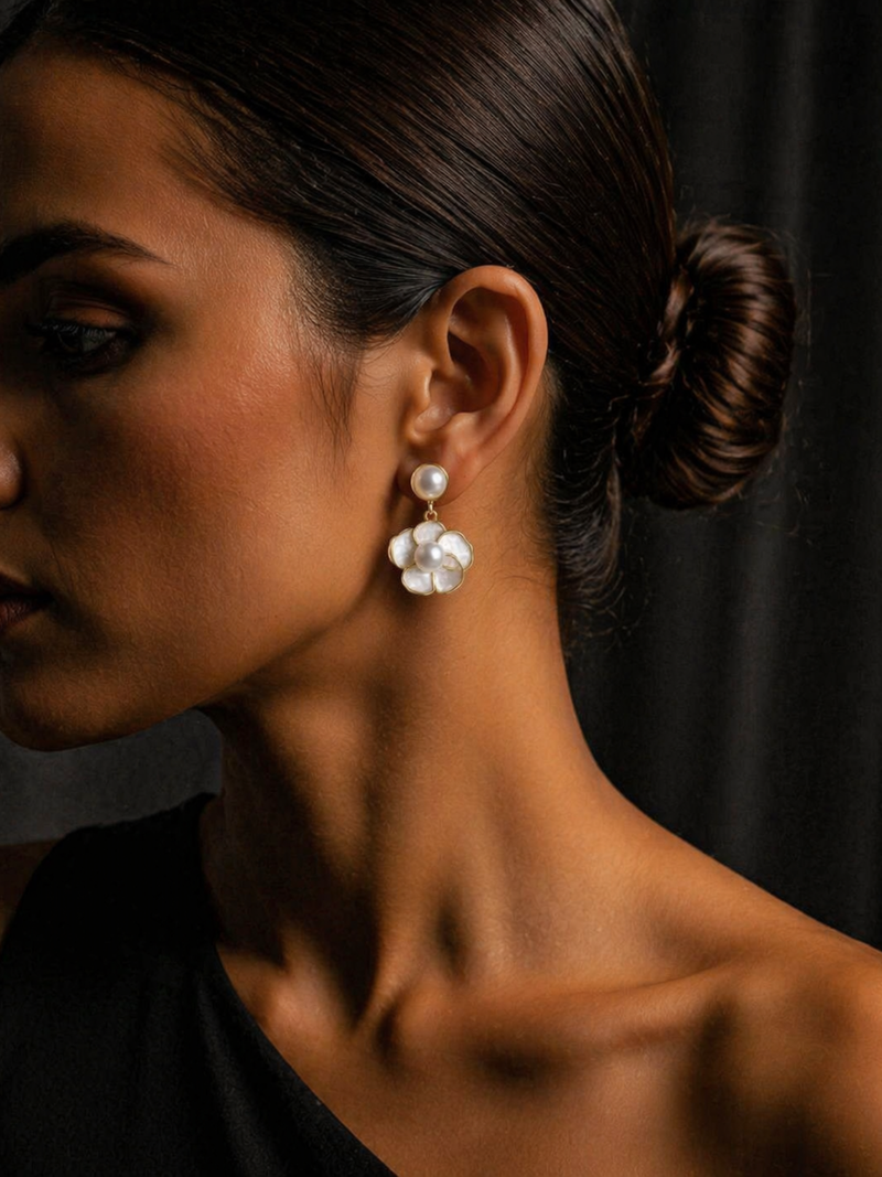 Pearl Petal Drop Earrings