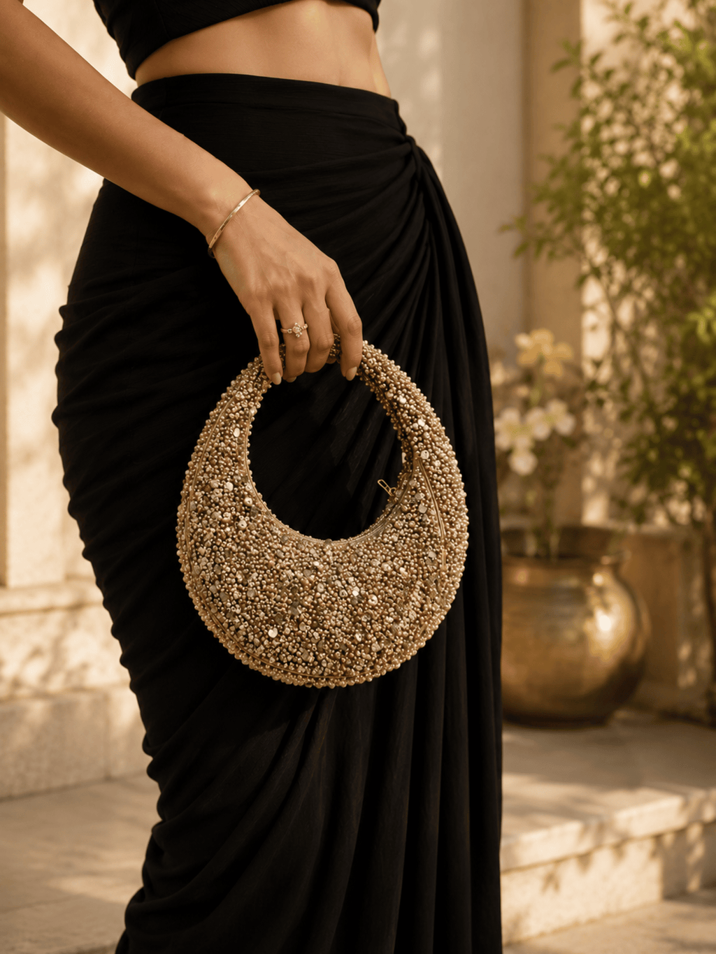 Golden Crescent Pearl Bag