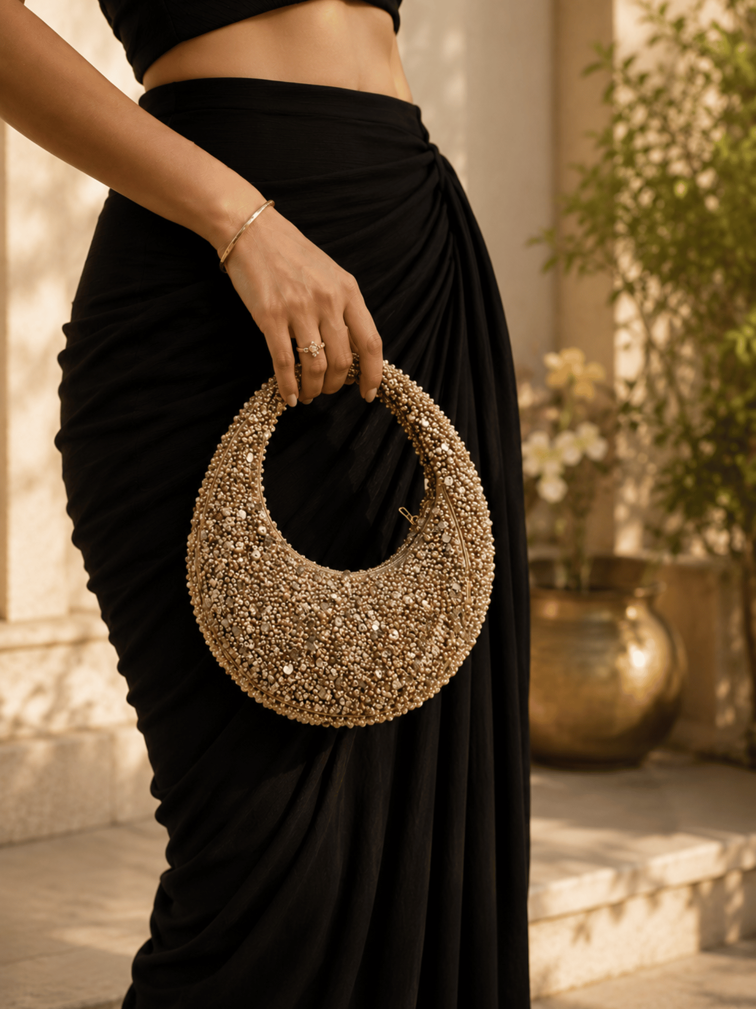 Golden Crescent Pearl Bag