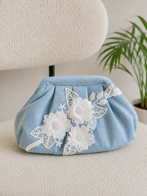 Blossom Denim Clutch