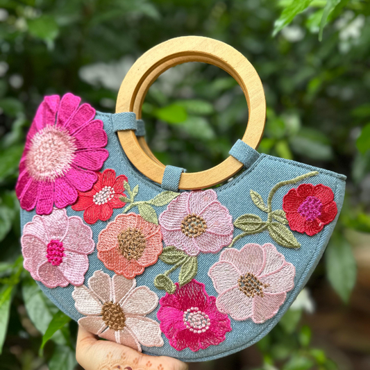 Sky Petals Denim Clutch