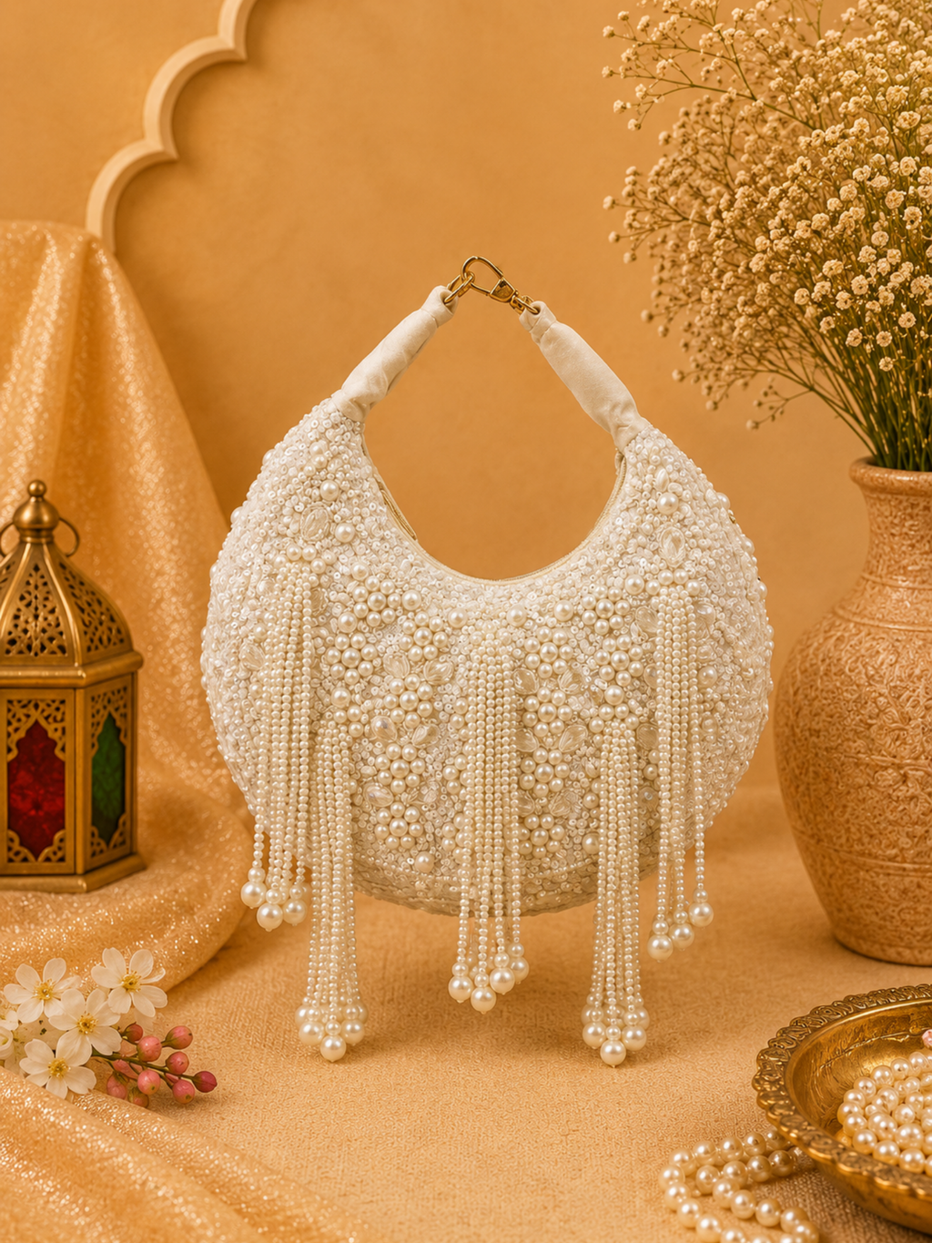 Moon Pearl Drape Clutch
