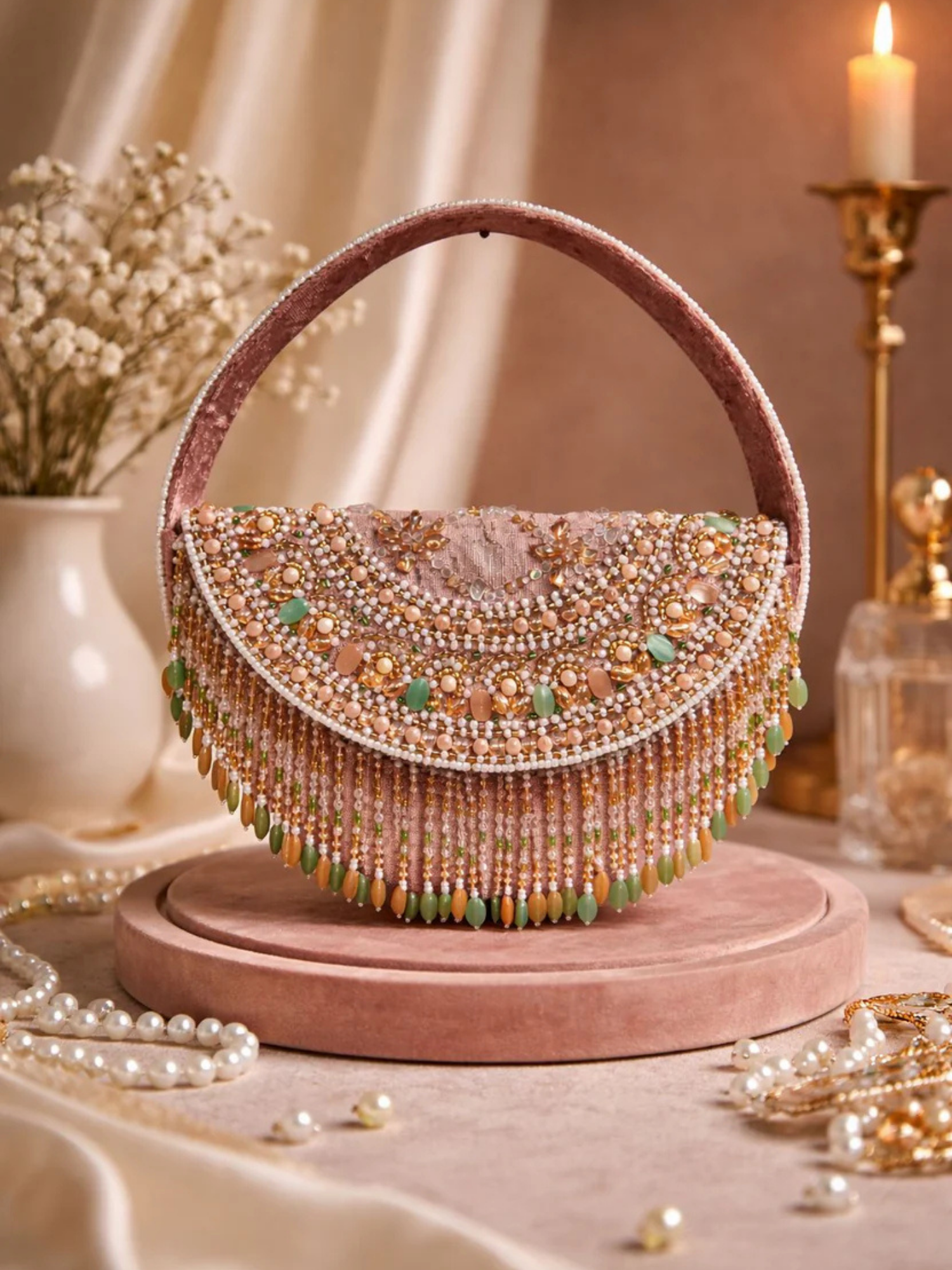 Zehra Royale Fringe Half-Moon Clutch