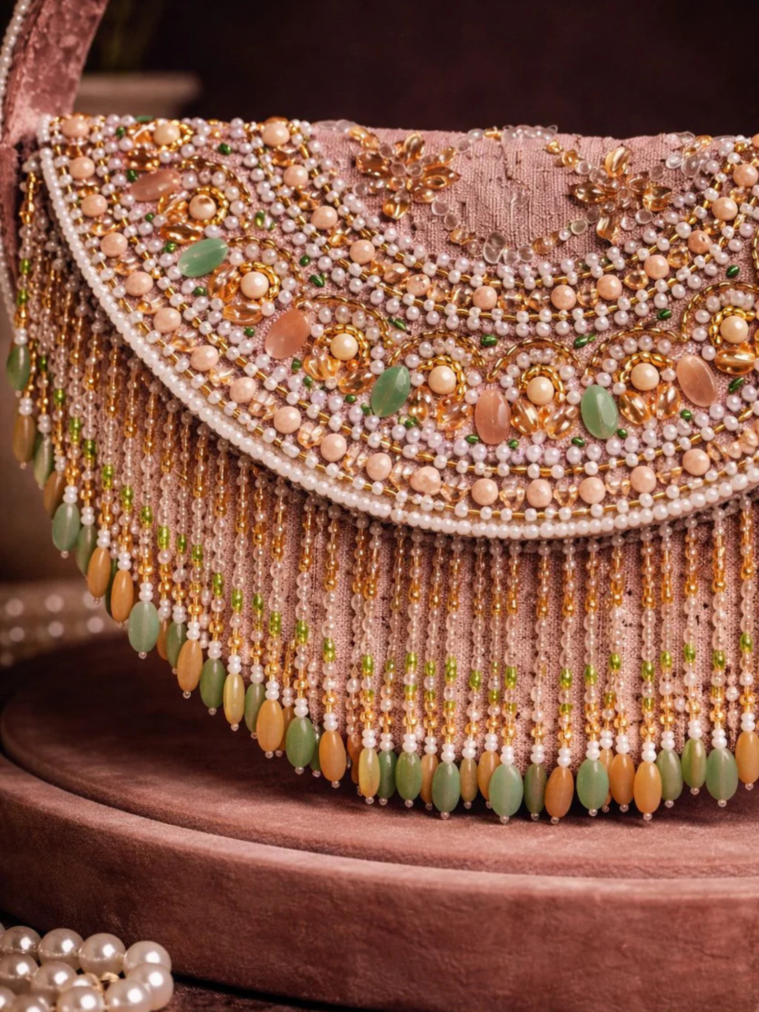 Zehra Royale Fringe Half-Moon Clutch