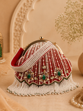 Red Embroidered Pearl Beads Potli Clutch