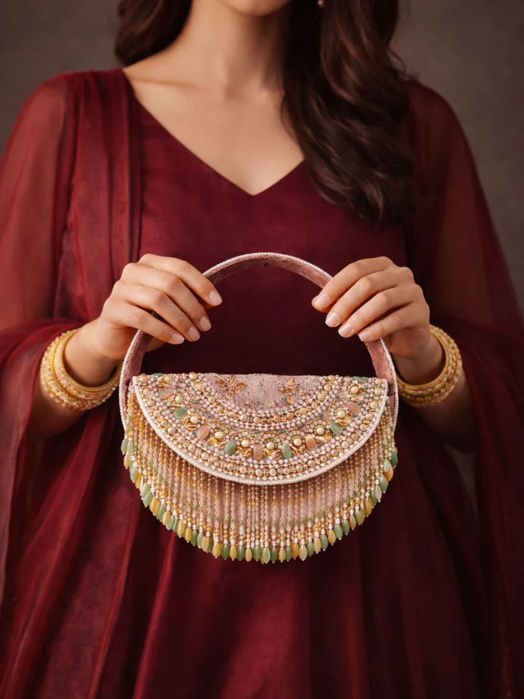 Zehra Royale Fringe Half-Moon Clutch