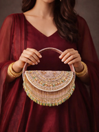 Zehra Royale Fringe Half-Moon Clutch