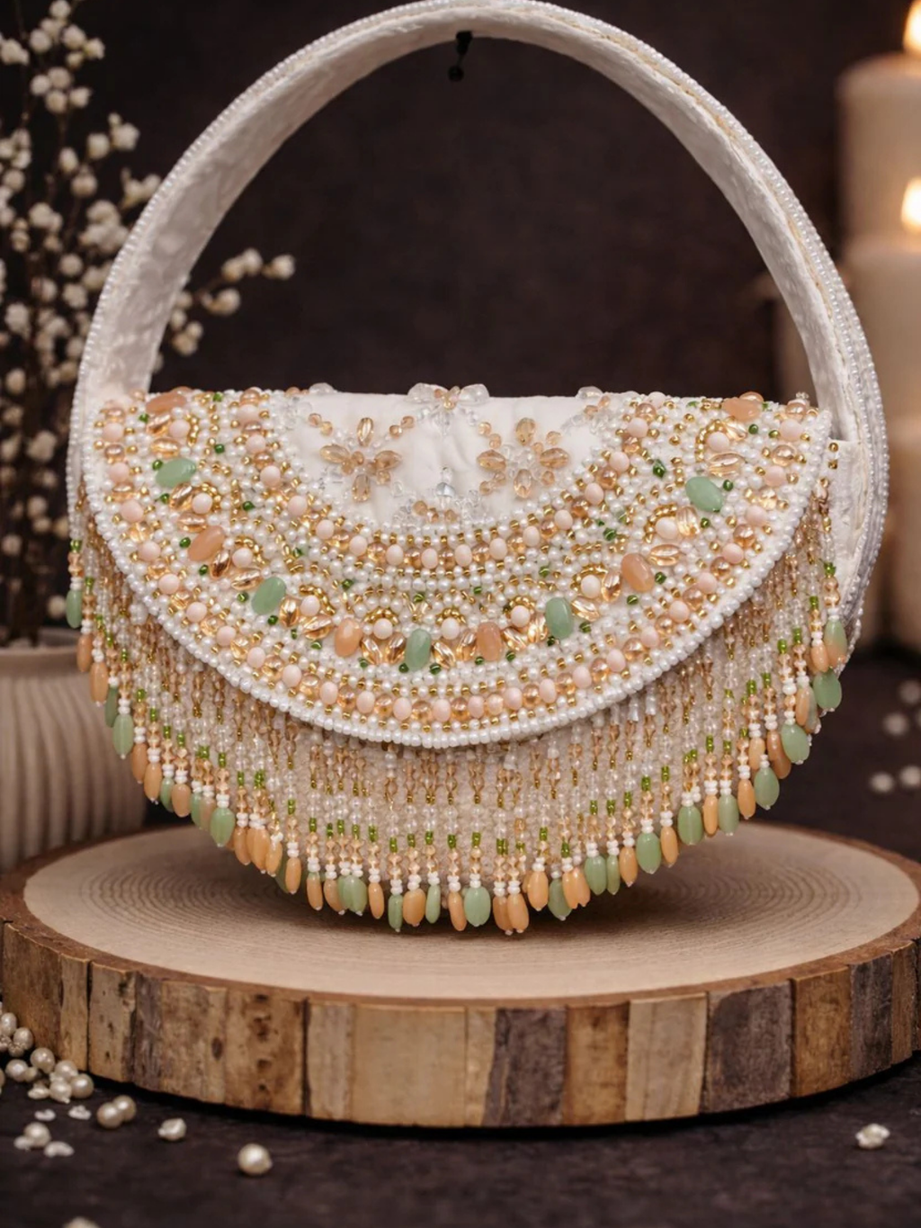 Zehra Royale Fringe Half-Moon Clutch