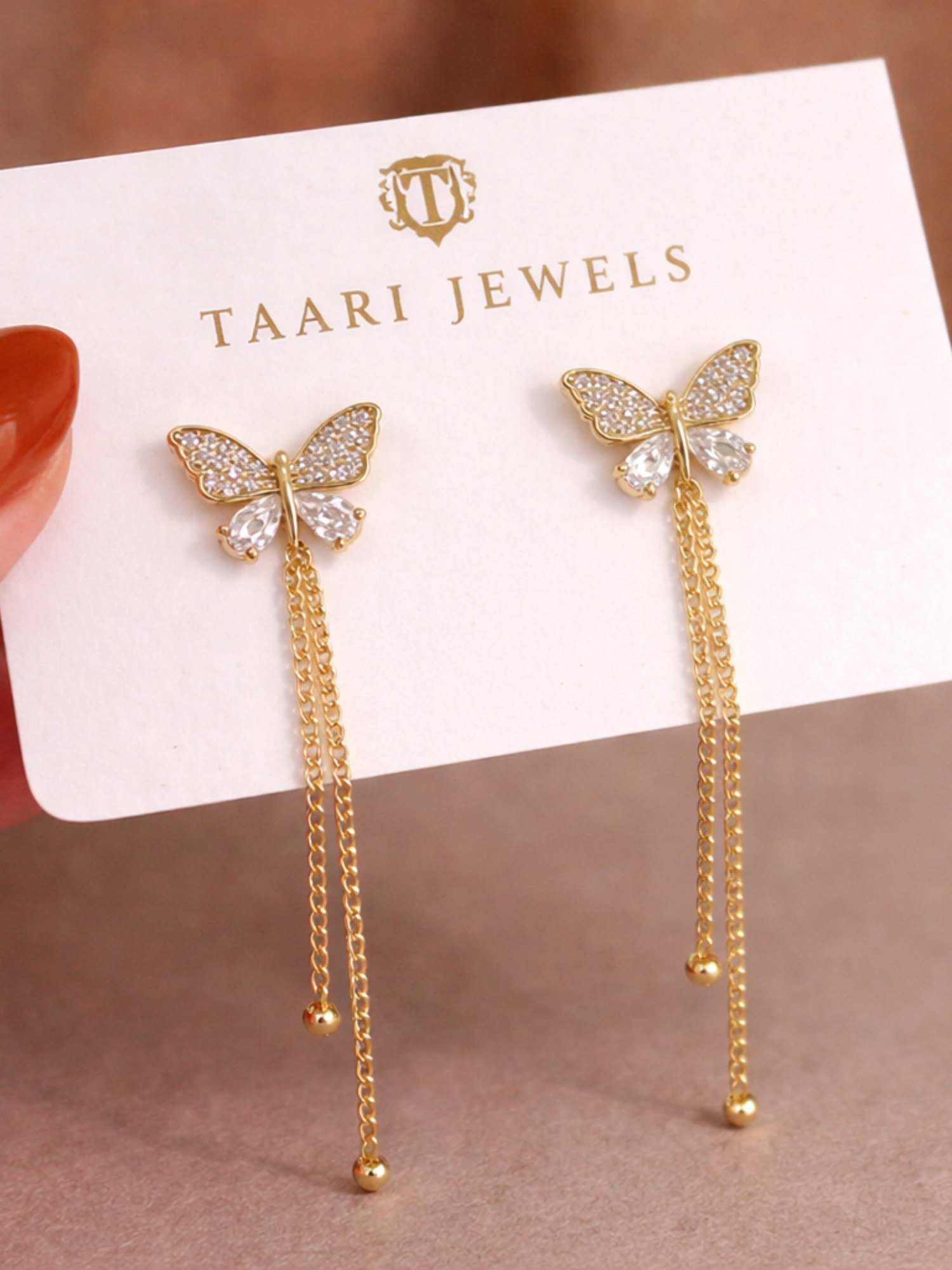 Crystal Butterfly Tassel Earrings