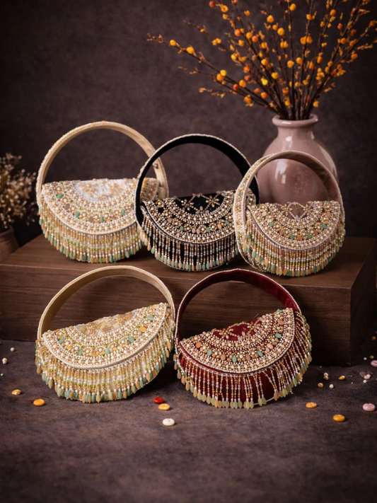 Zehra Royale Fringe Half-Moon Clutch