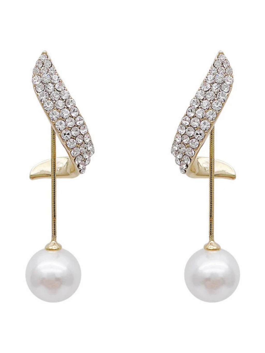 Crystal Curve Pearl Drop Earrings