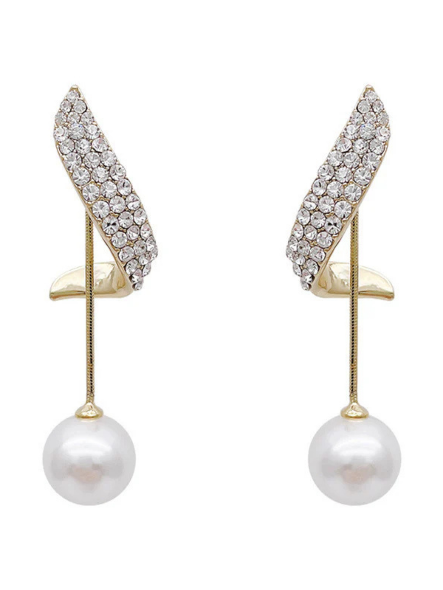Crystal Curve Pearl Drop Earrings