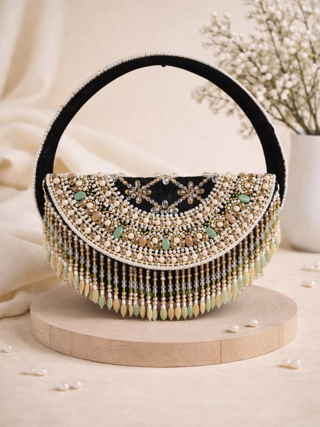 Zehra Royale Fringe Half-Moon Clutch
