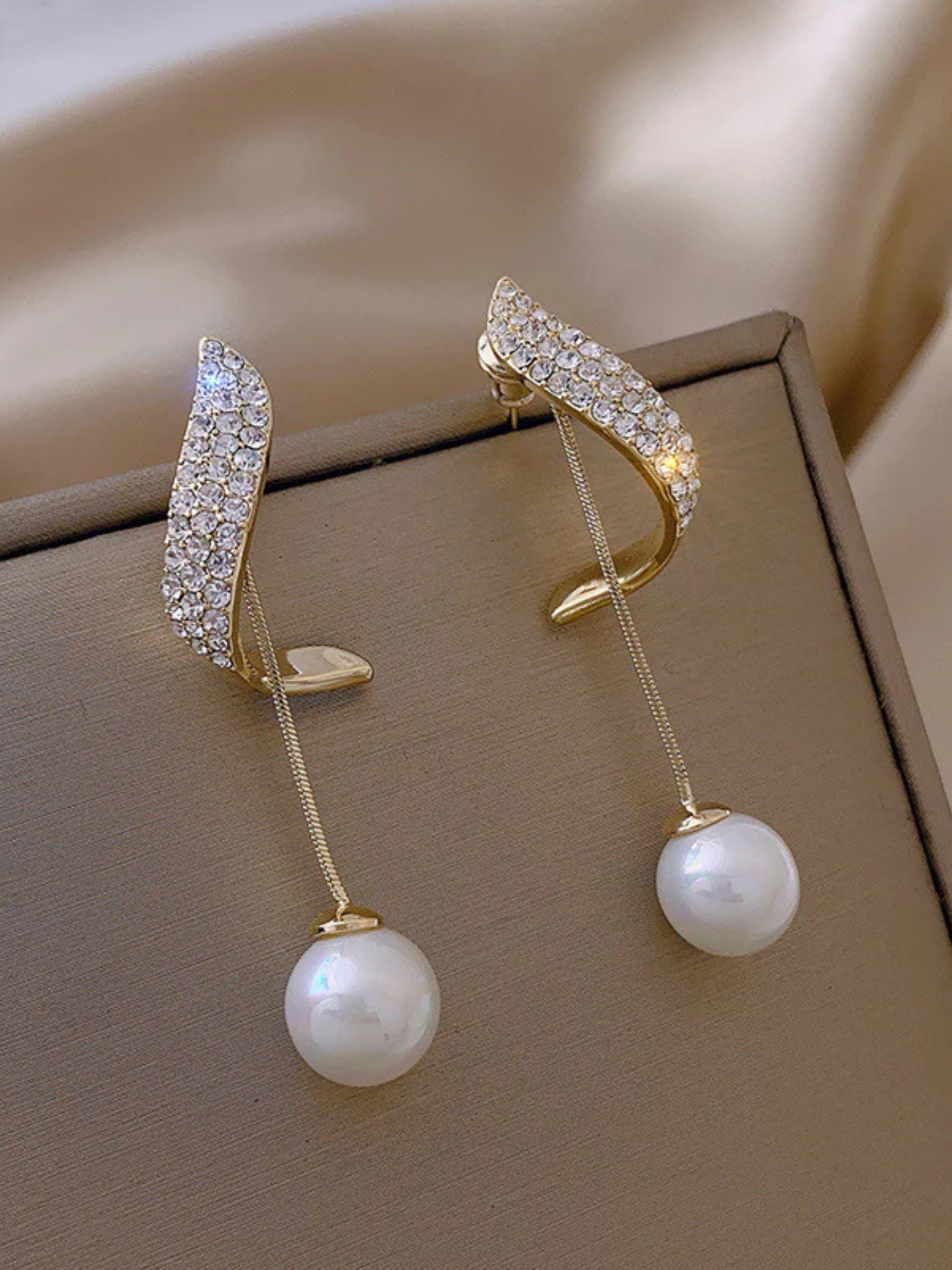 Crystal Curve Pearl Drop Earrings