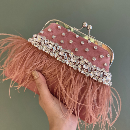 Rosé Flame  Feather Clutch
