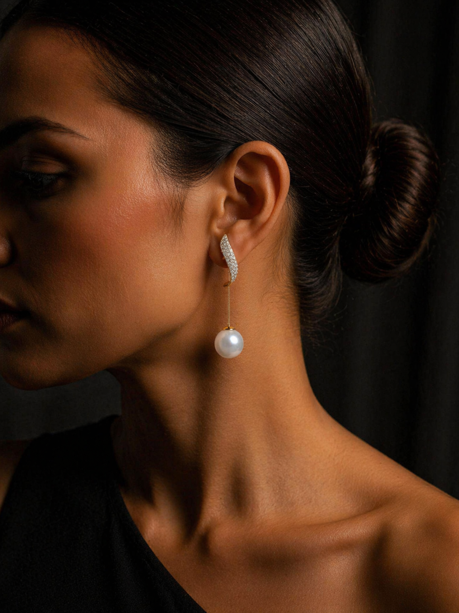 Crystal Curve Pearl Drop Earrings