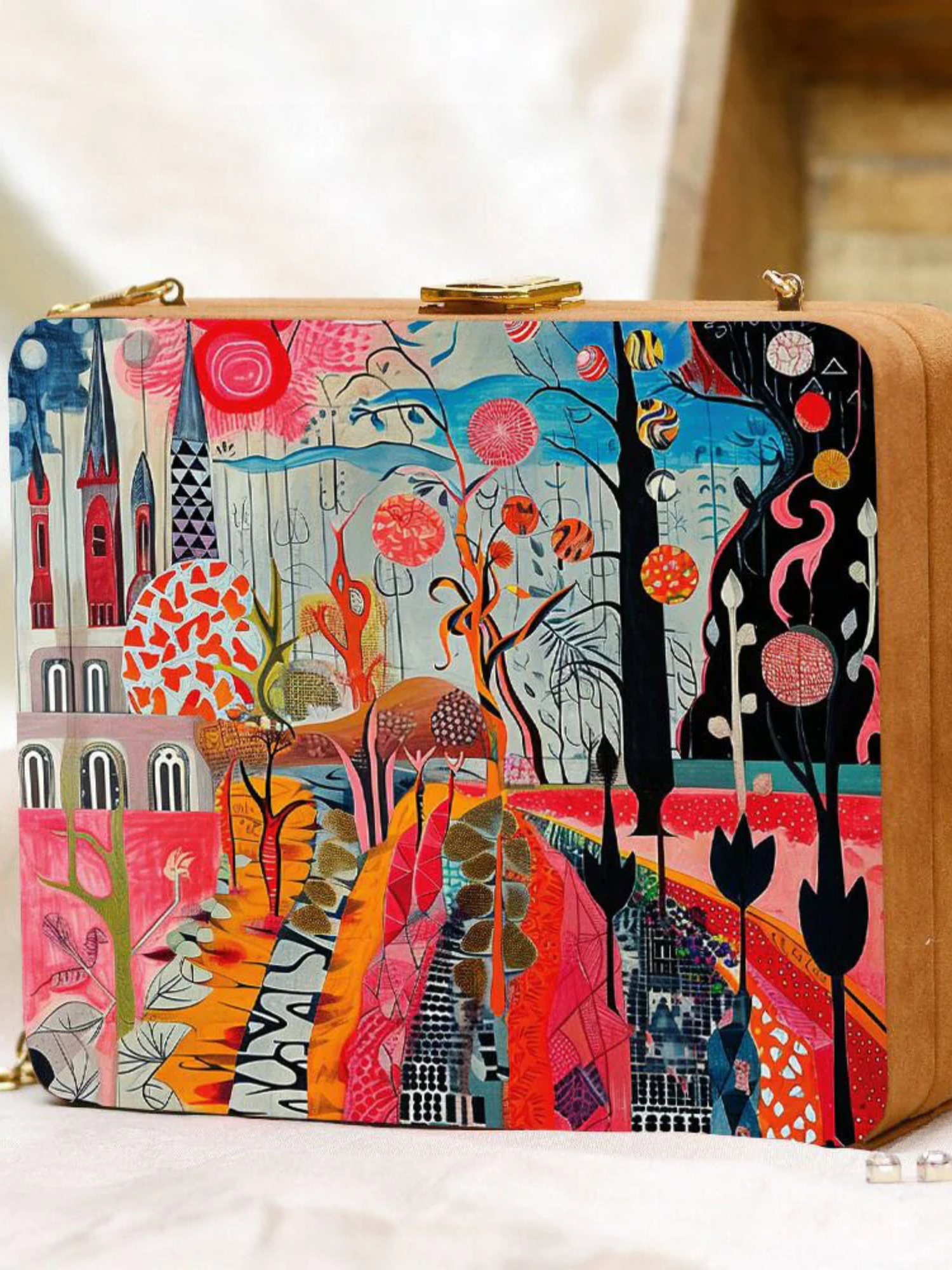 Multicolour City Printed MDF Clutch