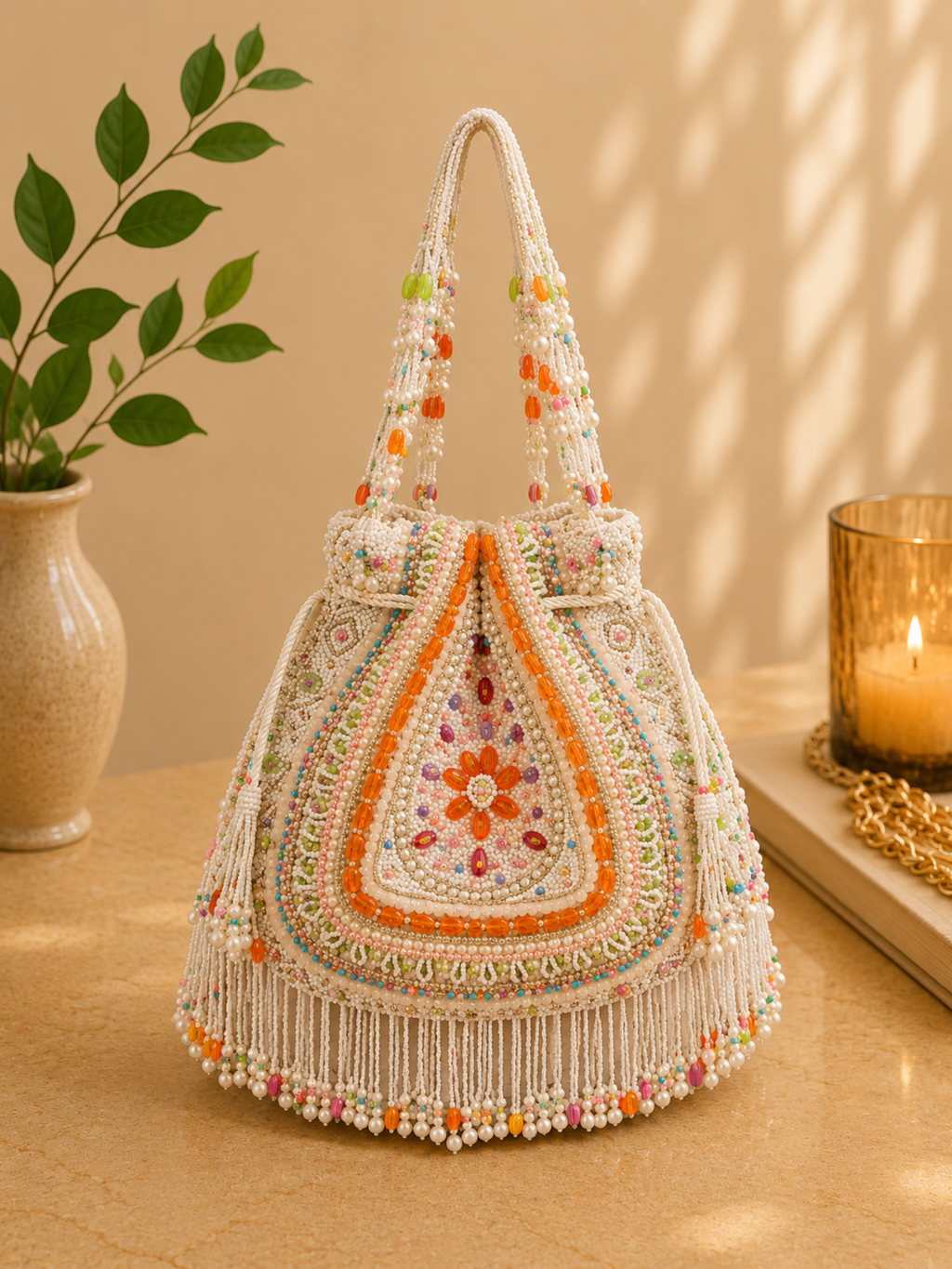 Pastel Rajwadi Beaded Potli Bag