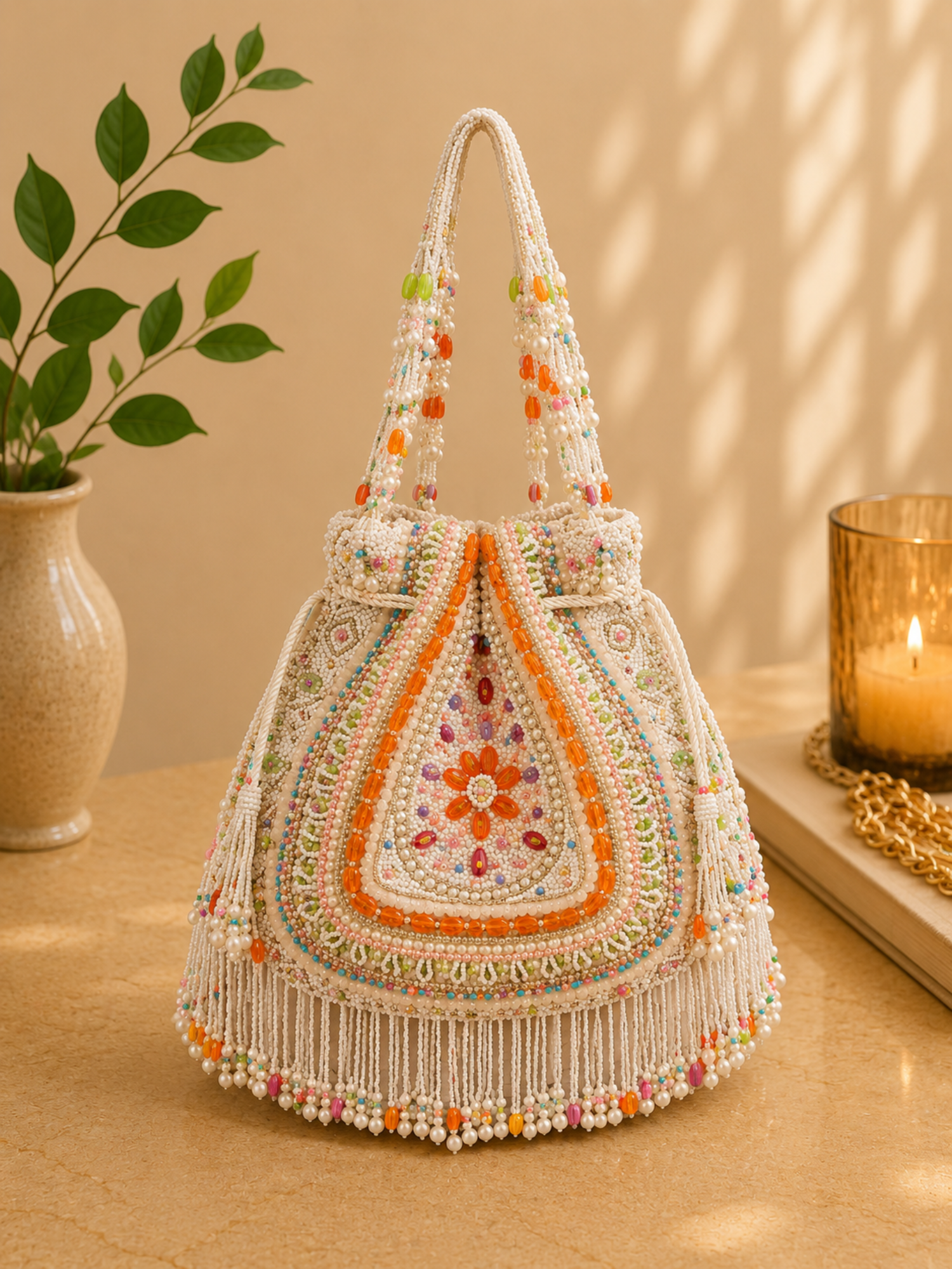 Pastel Rajwadi Beaded Potli Bag