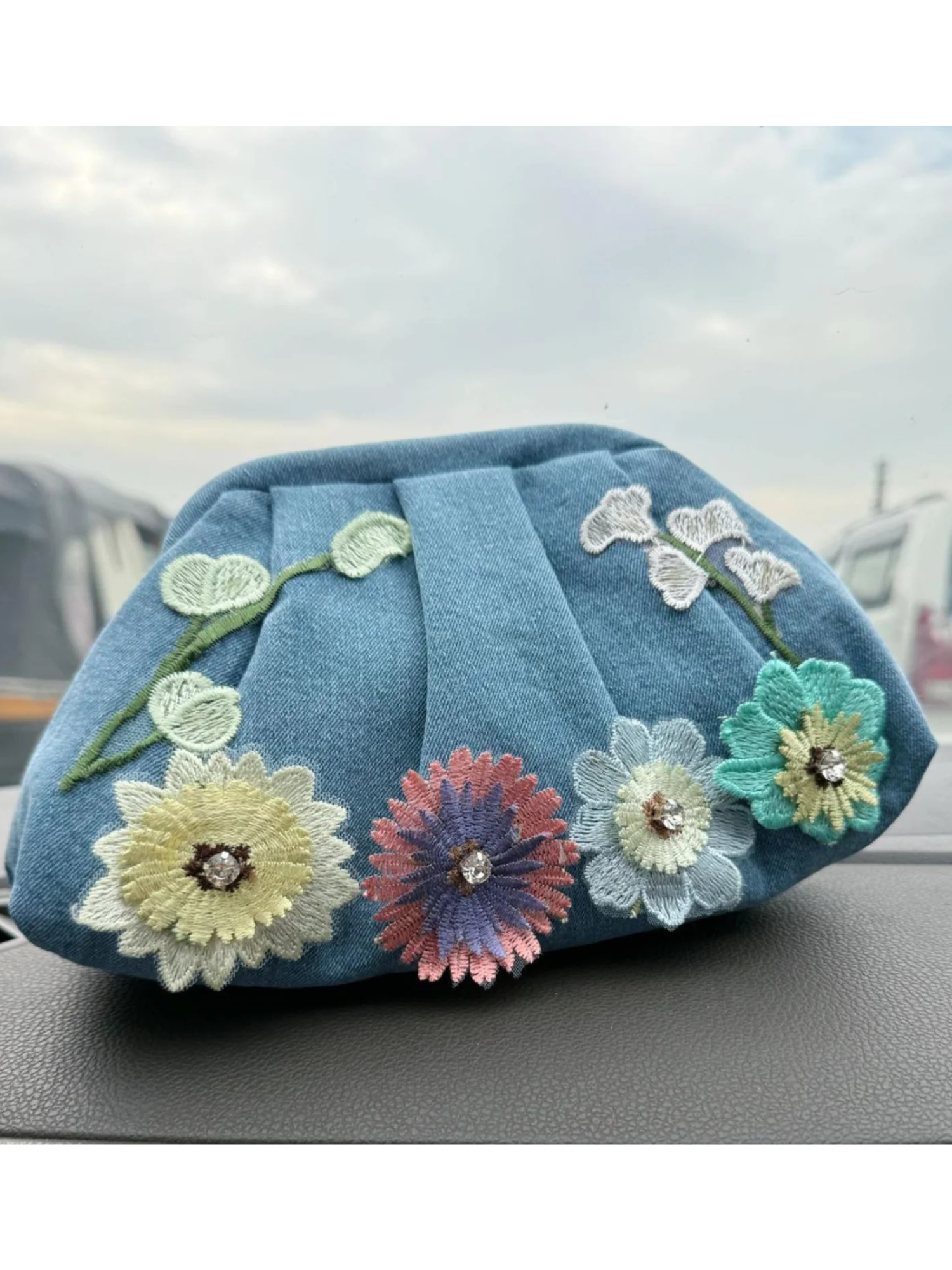 Thread & Petal Denim Clutch