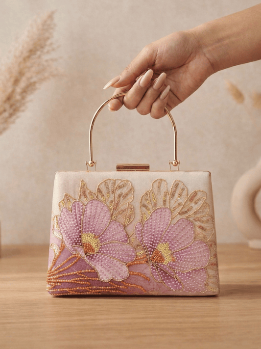 Lilac Bloom Embroidered Box Clutch