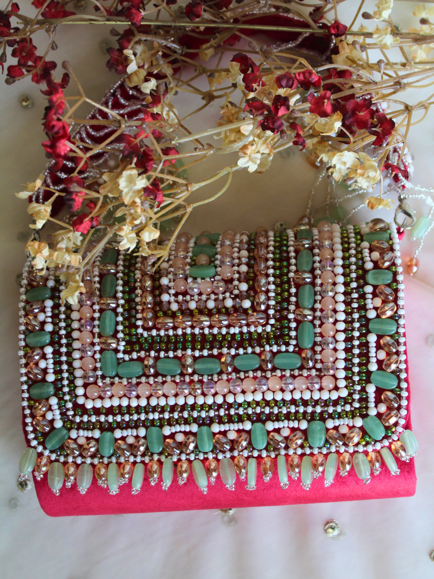 Emerald Enchanté Beaded Clutch