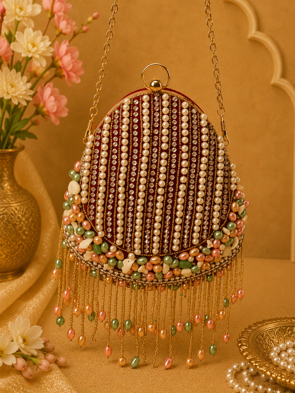 Embellished Evening Almond Clutch