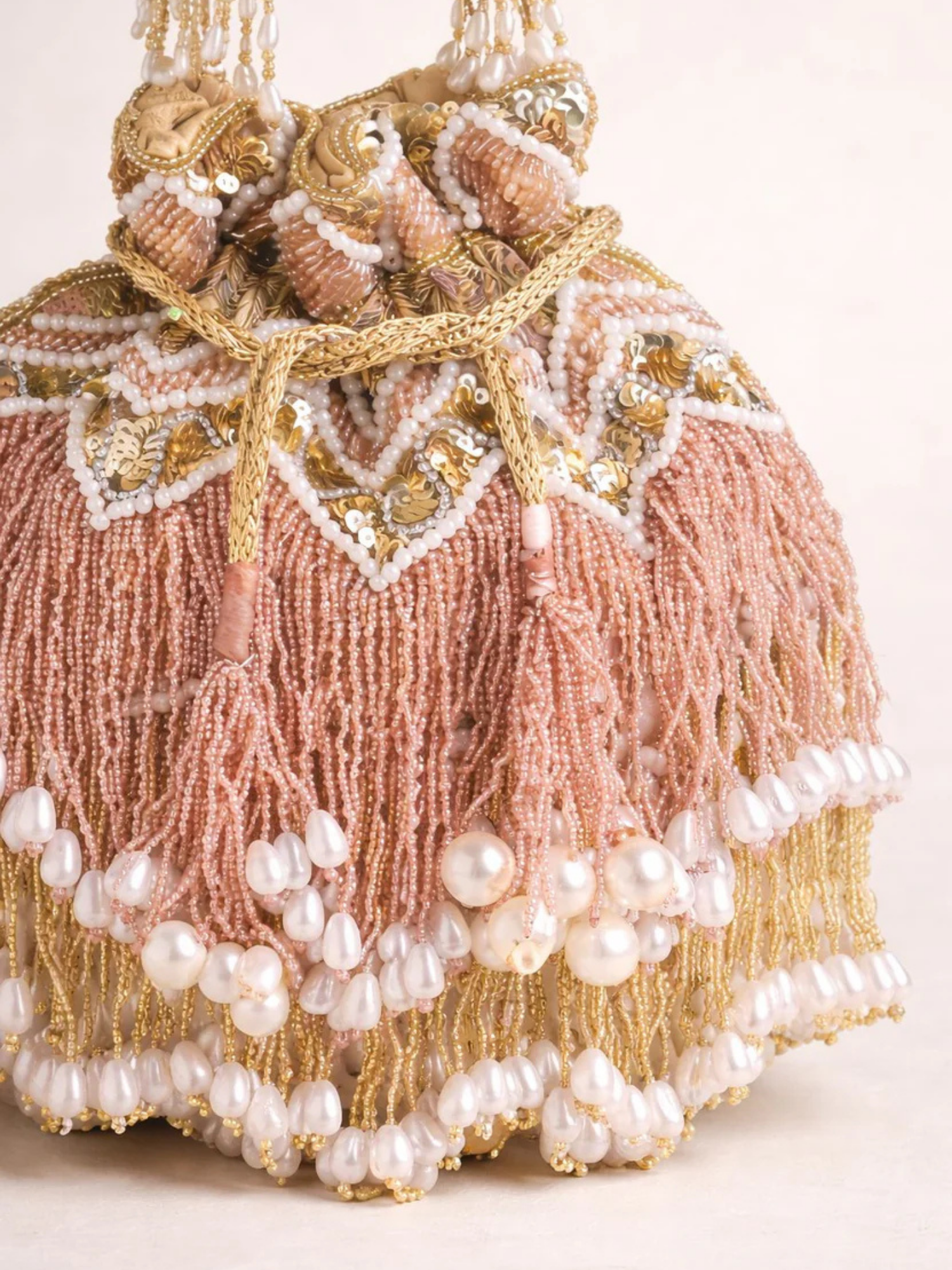 Zaira Pearl Fringe Potli Bag