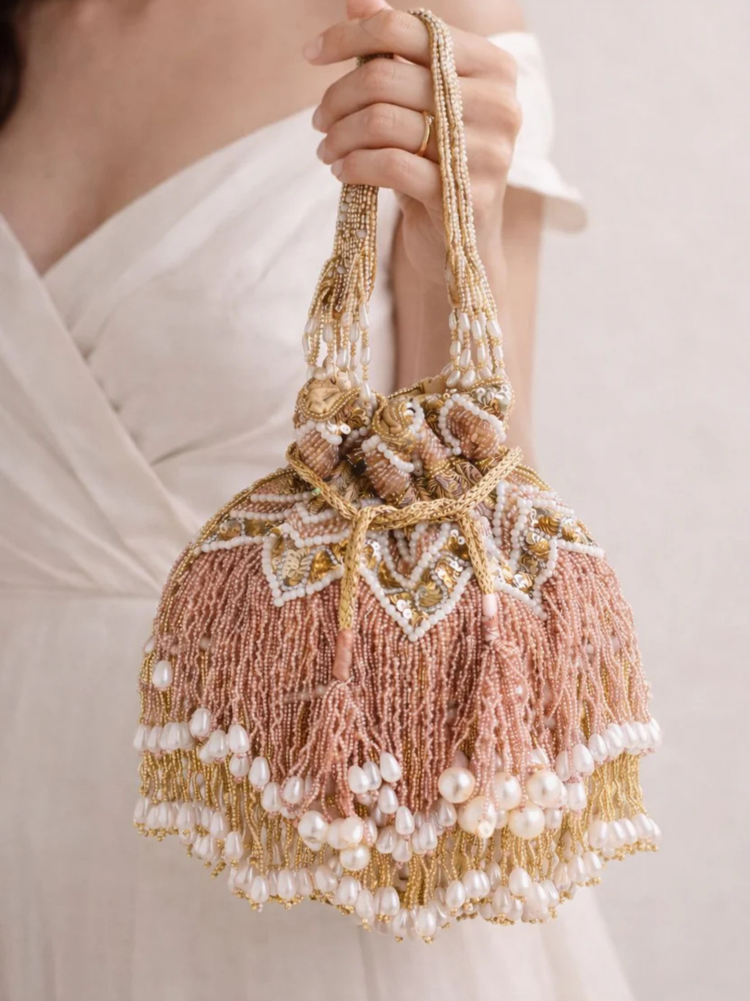Zaira Pearl Fringe Potli Bag