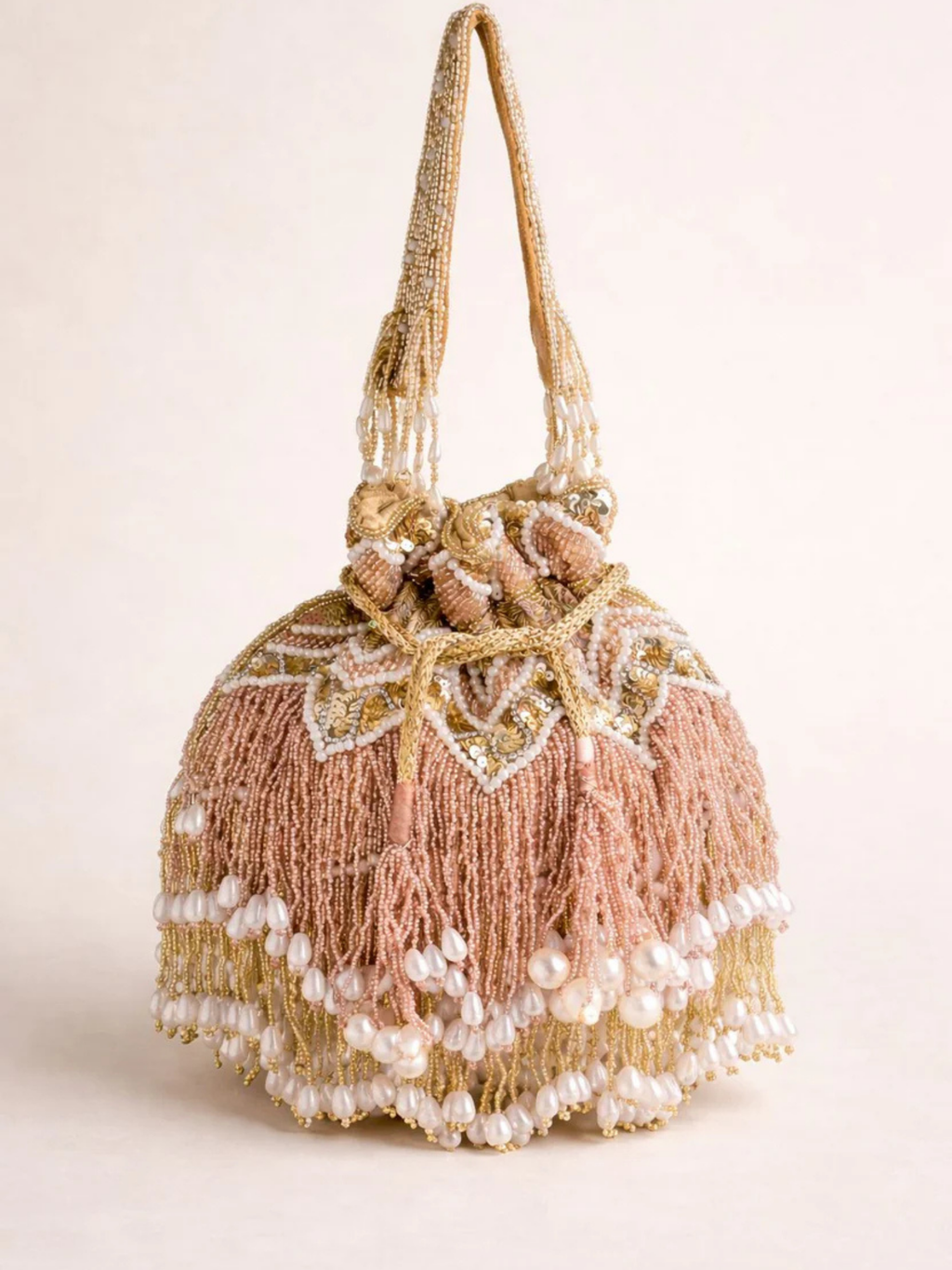 Zaira Pearl Fringe Potli Bag