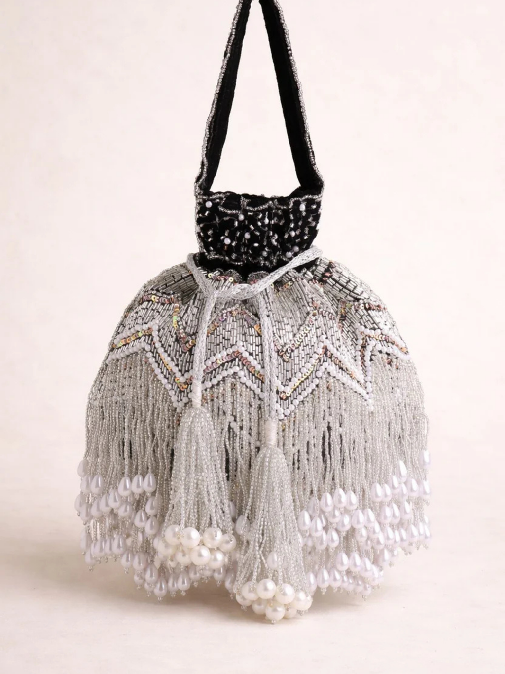 Zaira Pearl Fringe Potli Bag