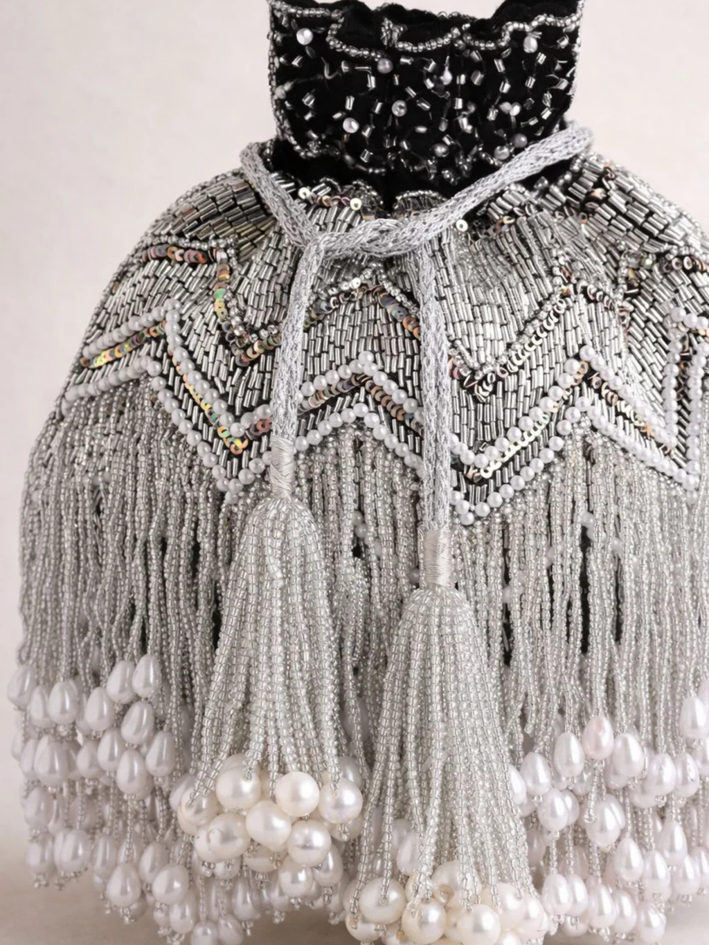 Zaira Pearl Fringe Potli Bag