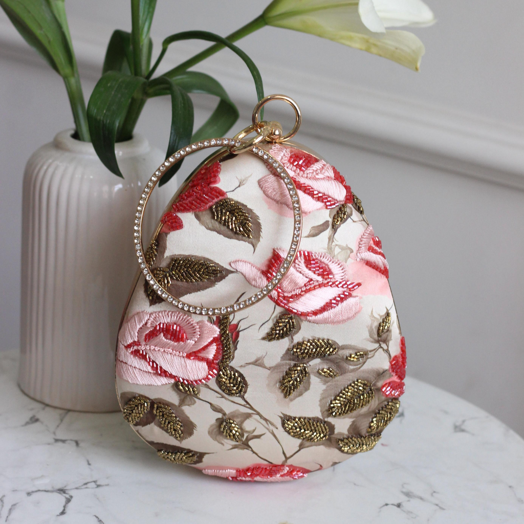 Floral Cascade Embroidered Clutch