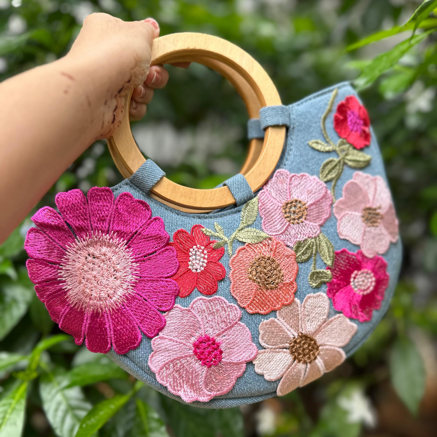 Sky Petals Denim Clutch