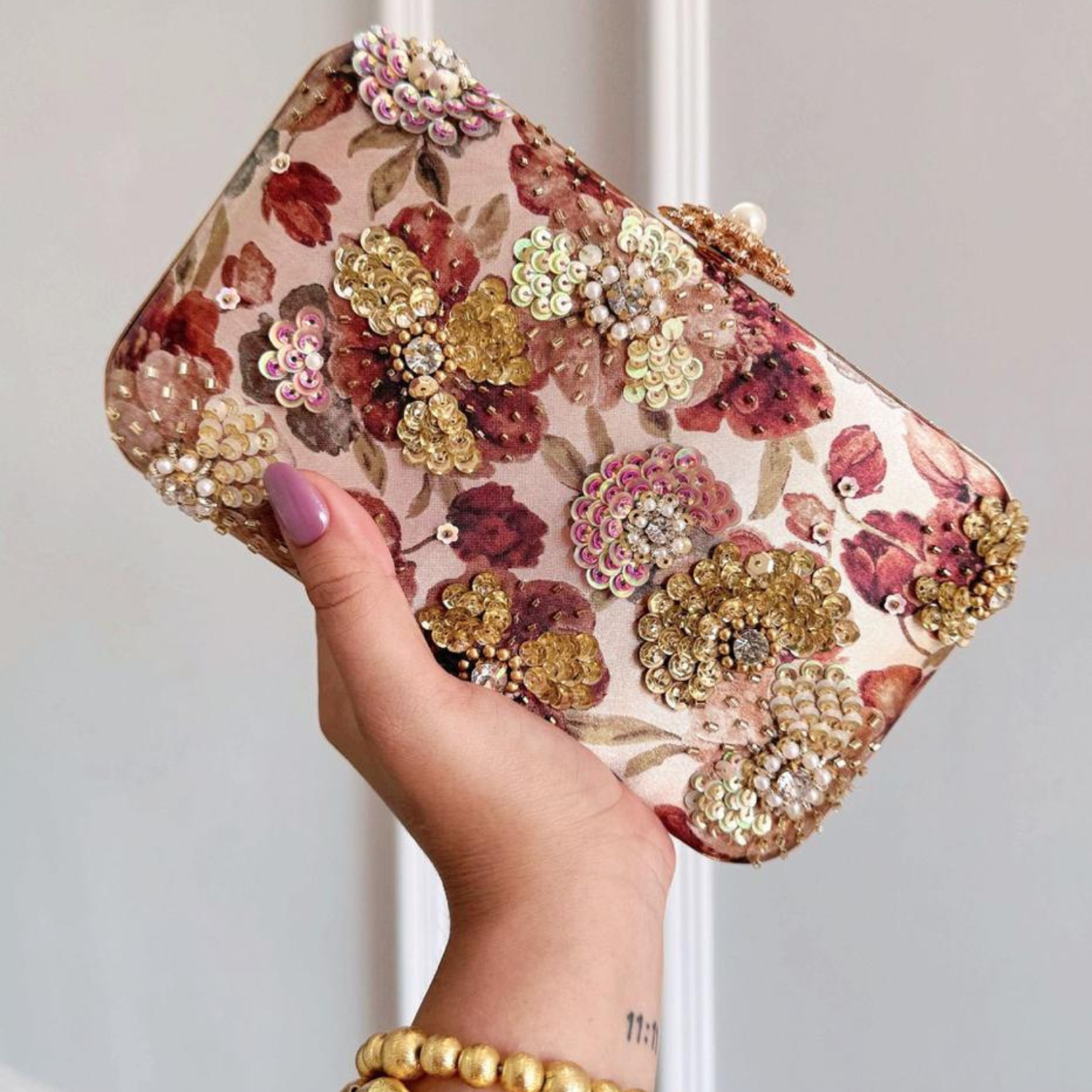 Sakura Glint Embellished Clutch