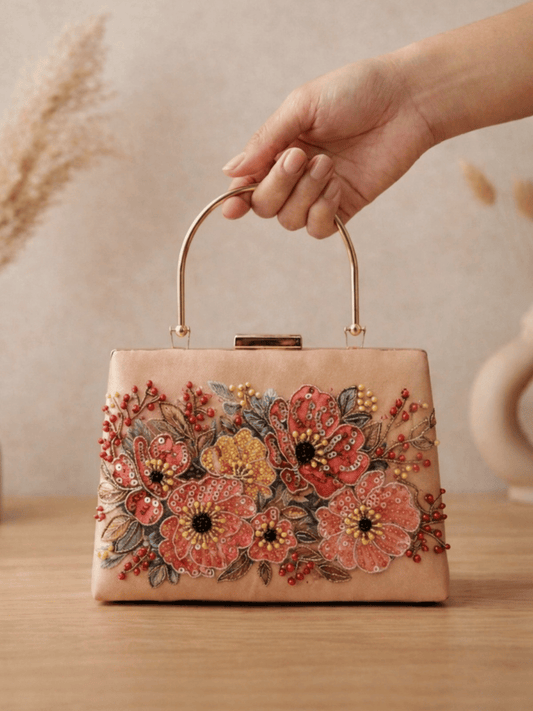 Peach Blossom Embroidered Box Clutch