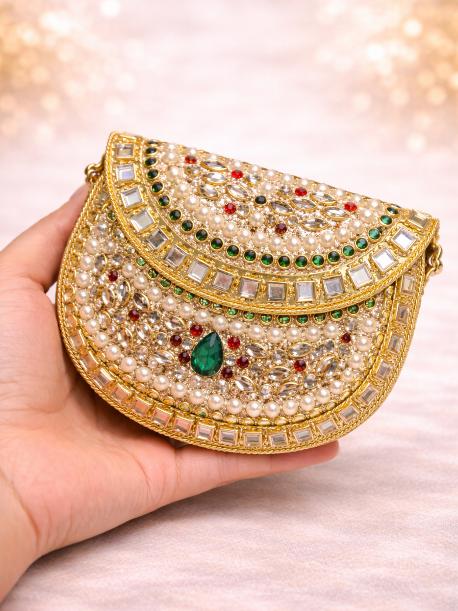 Royal Pearl Jewel Crescent Mini Clutch