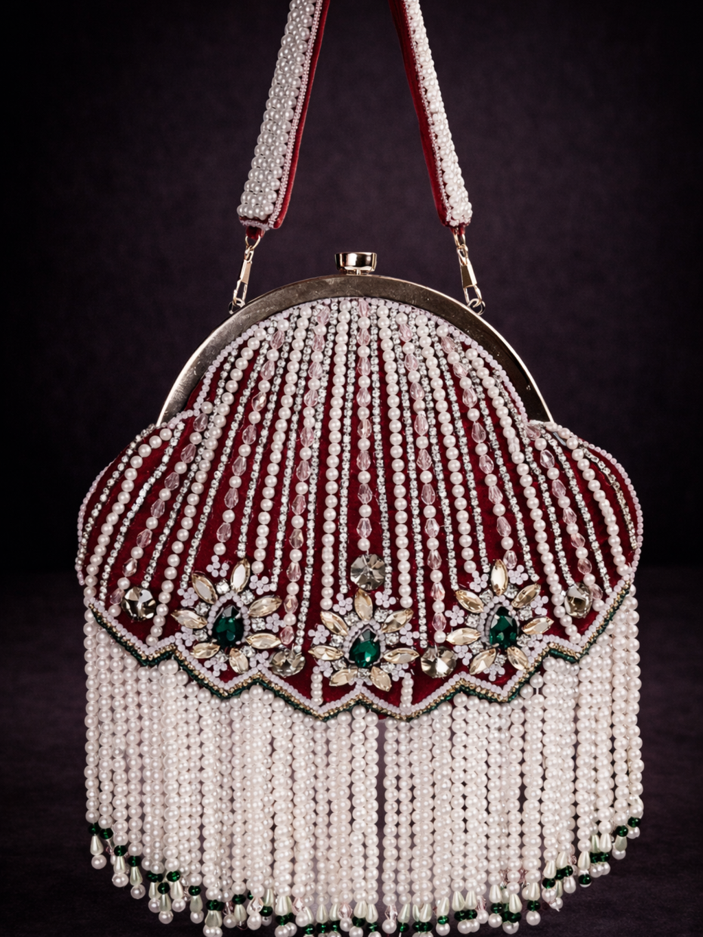 Red Embroidered Pearl Beads Potli Clutch