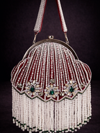 Red Embroidered Pearl Beads Potli Clutch