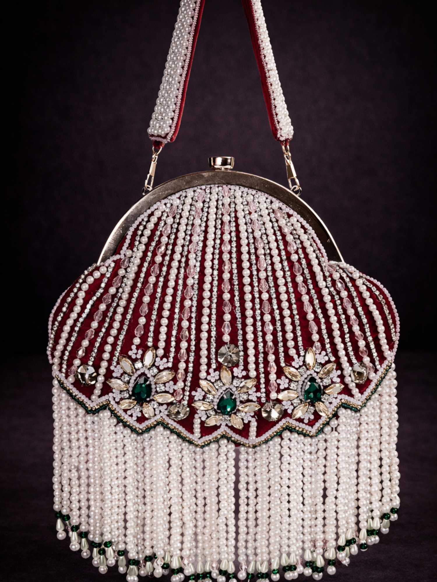 Red Embroidered Pearl Beads Potli Clutch