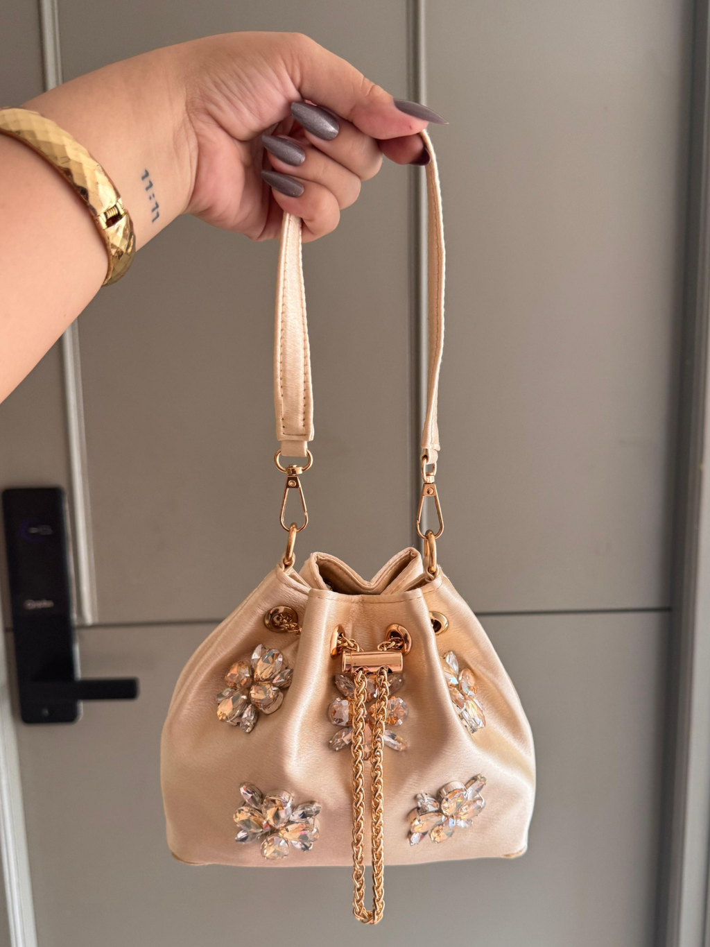 Crystal Bloom Satin Bucket Bag (8 Colors)