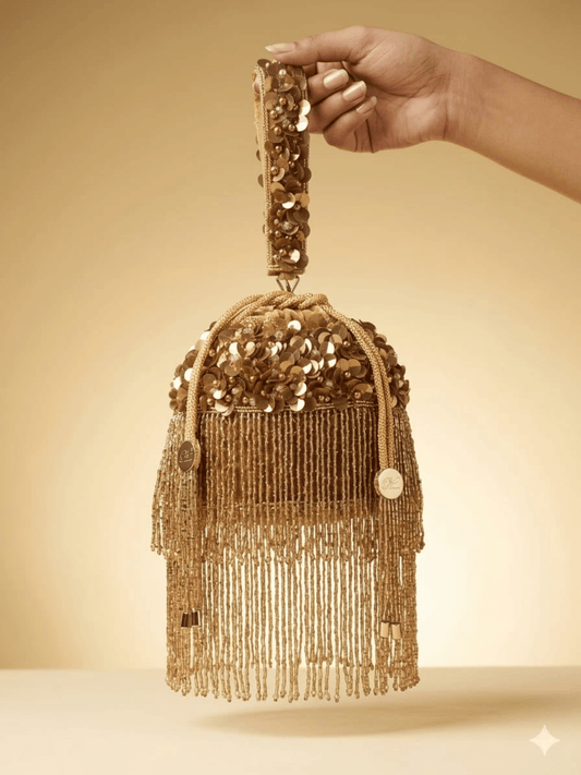 Golden Fringe Sequin Potli Bag