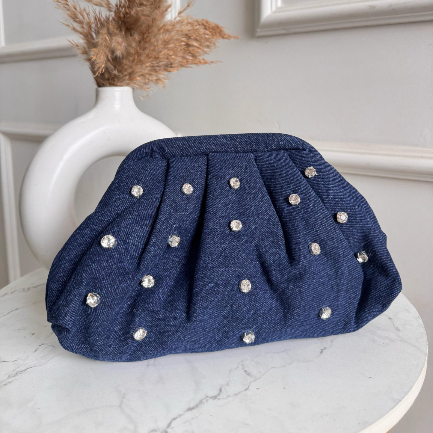 Midnight Glimmer Denim Clutch