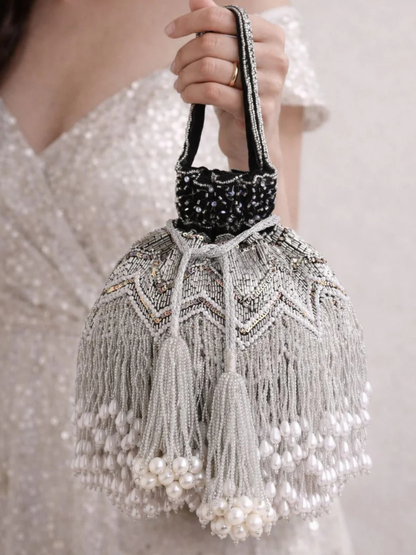 Zaira Pearl Fringe Potli Bag