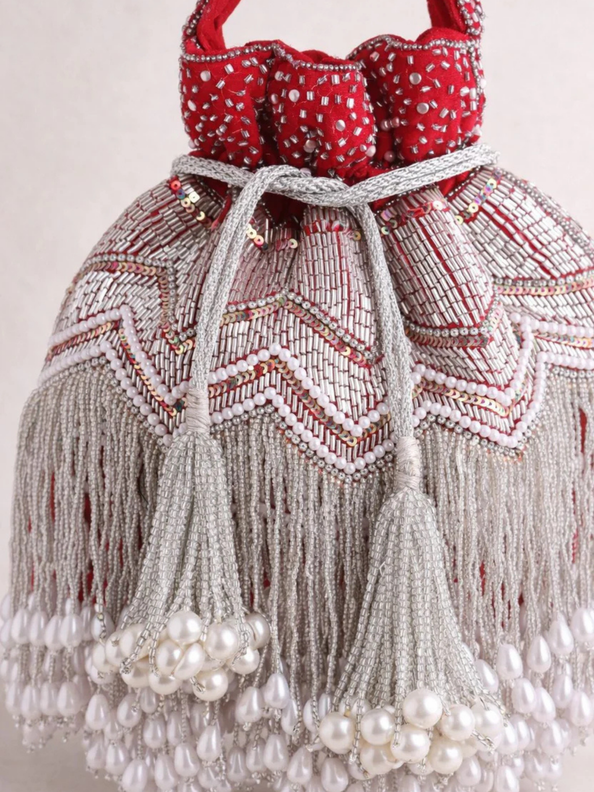Zaira Pearl Fringe Potli Bag