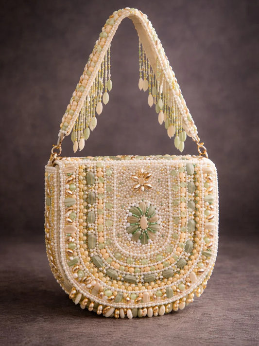 Mint Blossom Beaded Handbag