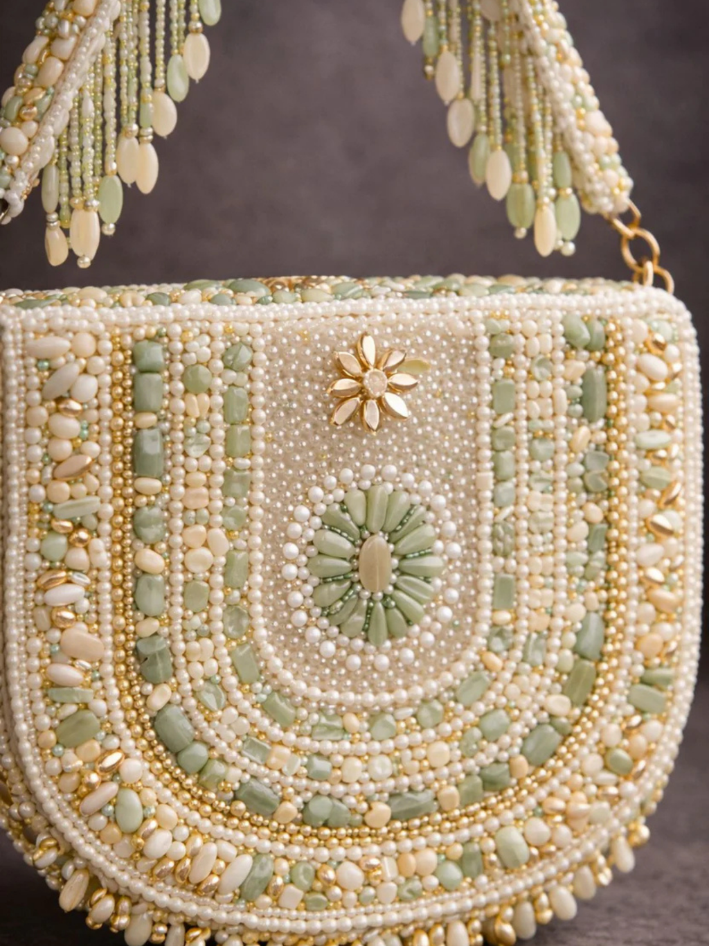 Mint Blossom Beaded Handbag