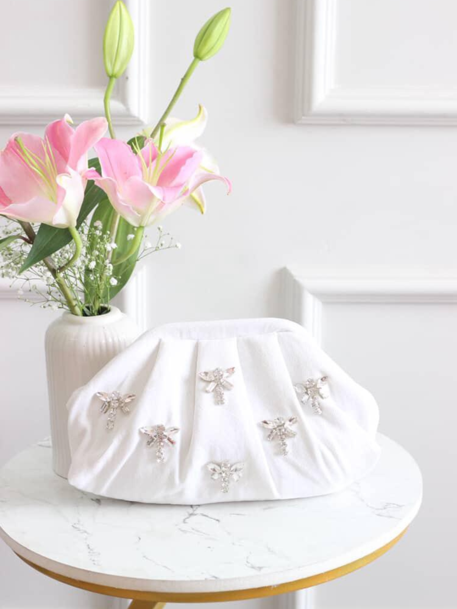 Denim Dusk Crystal Wing Clutch