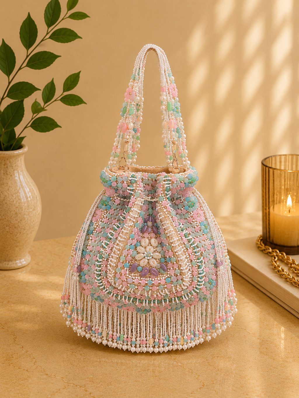 Pastel Rajwadi Beaded Potli Bag